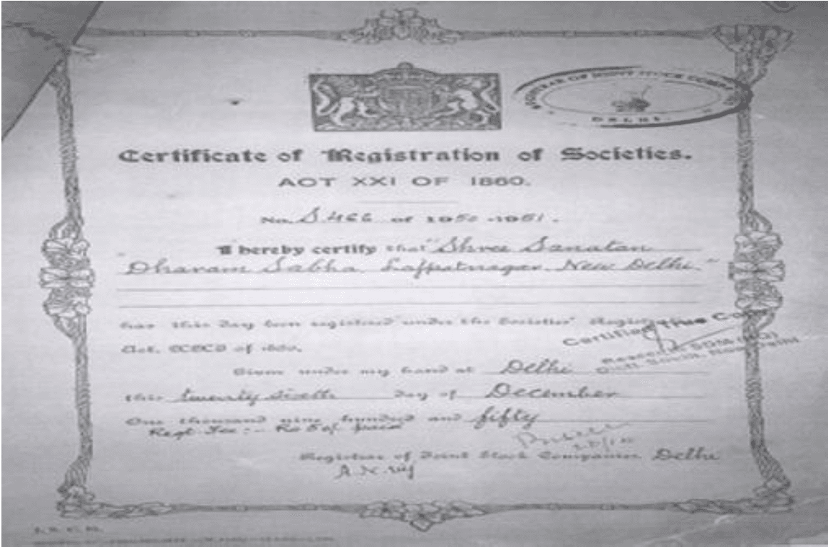 Certificate of Registration of Societies, No. S-466 of 1950–1951
