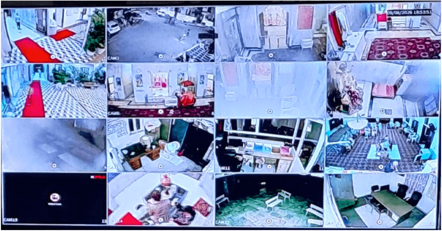 Live view of the temple’s CCTV camera monitors